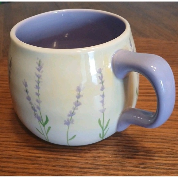 Cost Plus World Market Other - World Market Lavender Floral Ceramic Mug Large Purple Ivory Botanical Coffee Tea